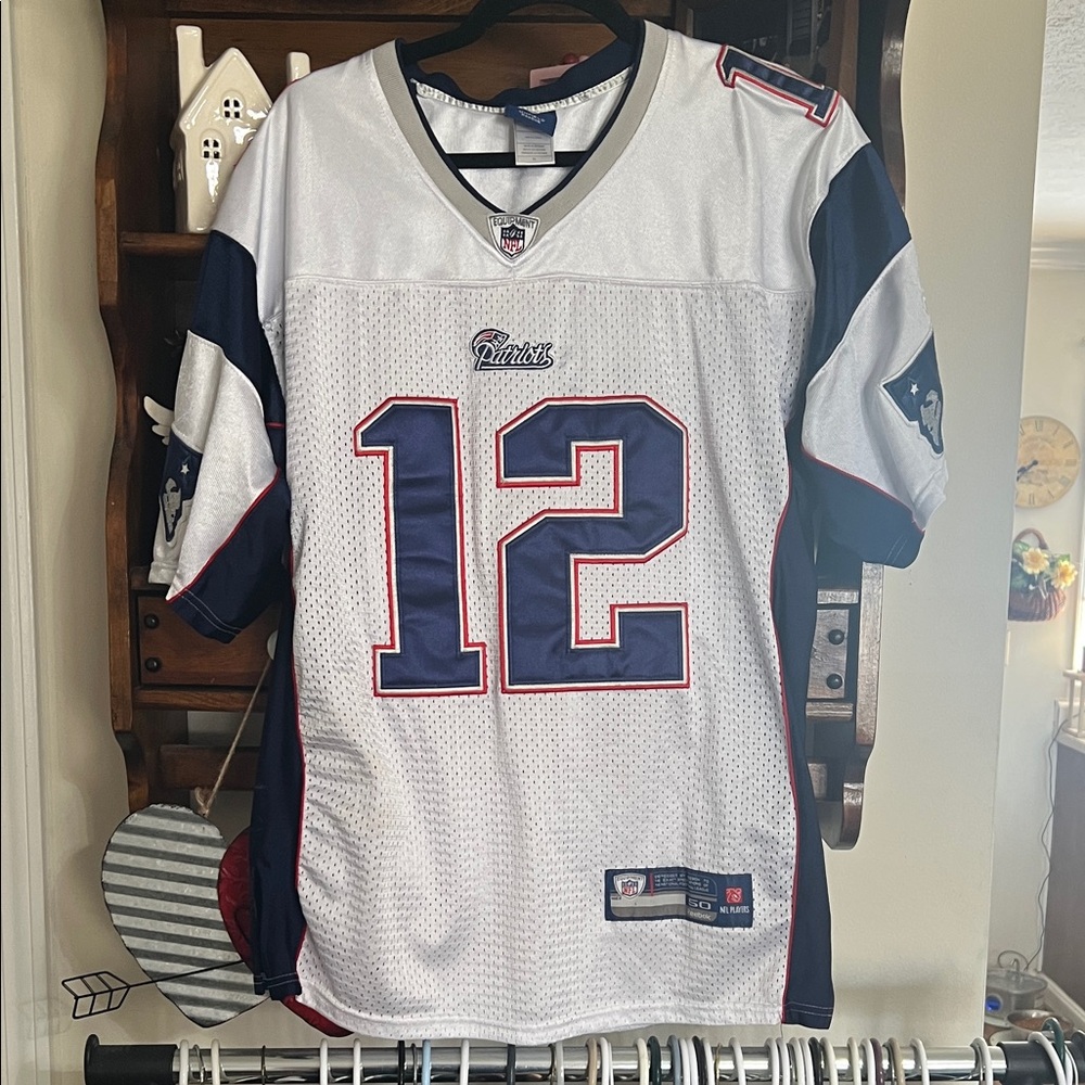 Patriots Reebok Stitched White Tom Brady Jersey, Size 50